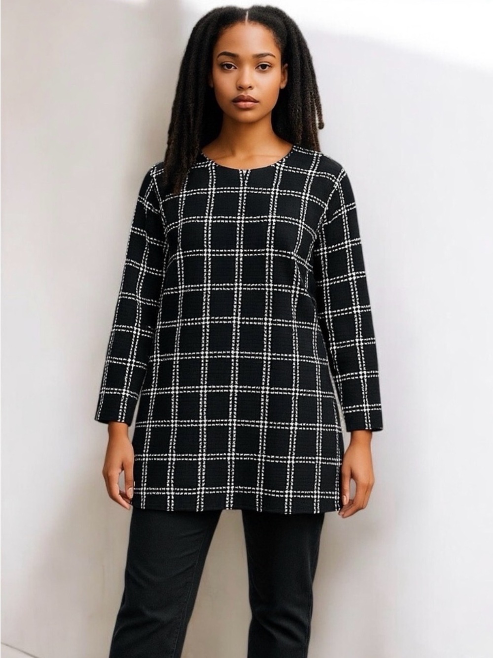 Talbots Black Windowpane Check Tunic